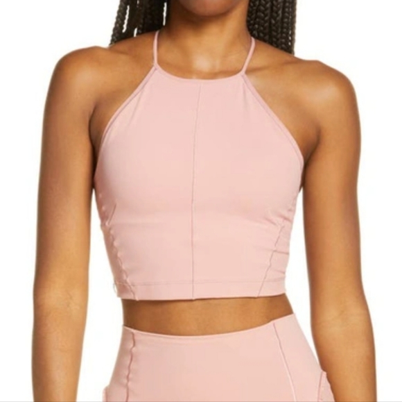 Nike Tops - Nike Yoga Statement Clean Crop Top Tank High Neck Cropped Pink Activewear Gym
